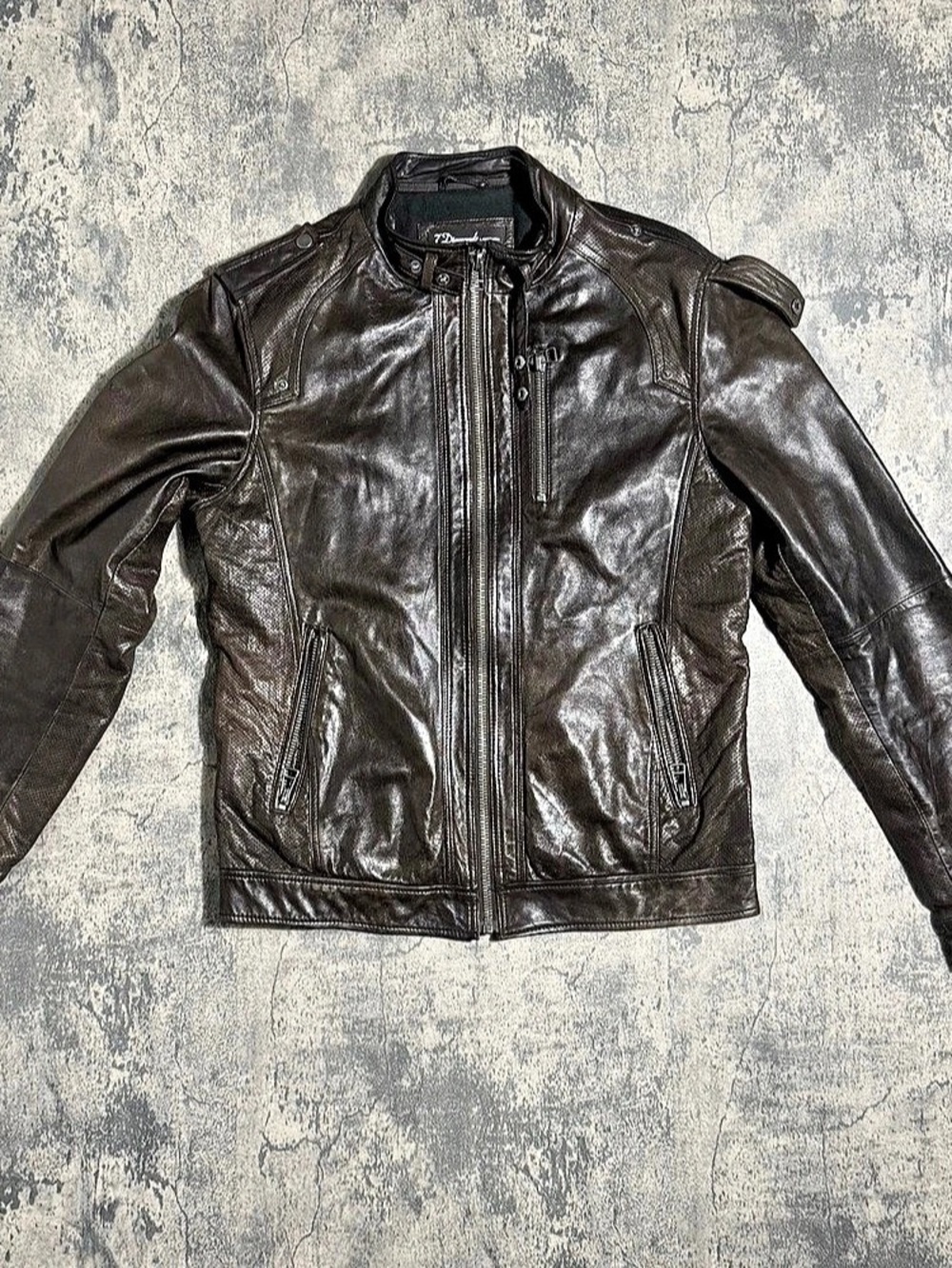7 Diamonds Leather Motorcycle Jacket Size Large